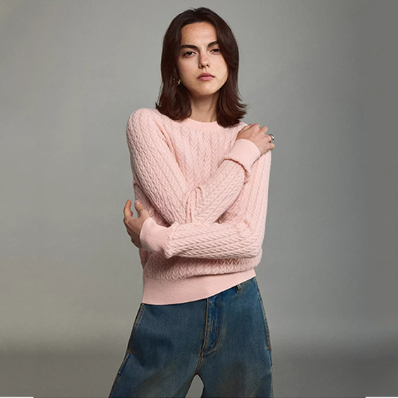 Women's 100% Cashmere Sweater Manufacturer Crew Neck Cable Knit Luxury Pullover Jumper