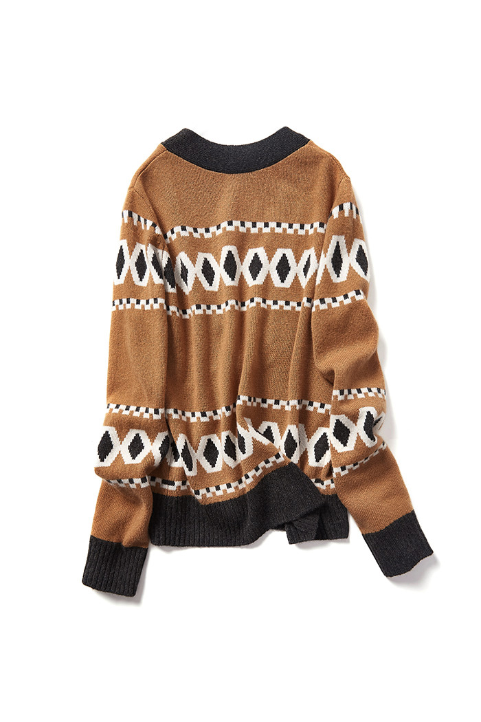 Jacquard V Neck Cashmere Sweater