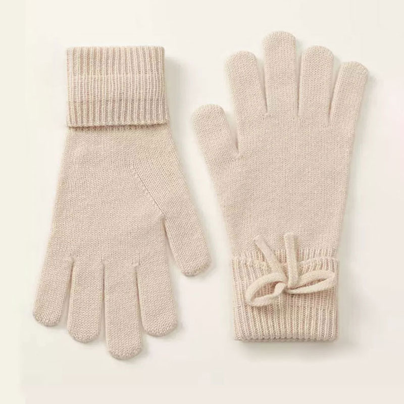 Lady Bowknot Sheepskin Winter Warm 100% Cashmere Gloves