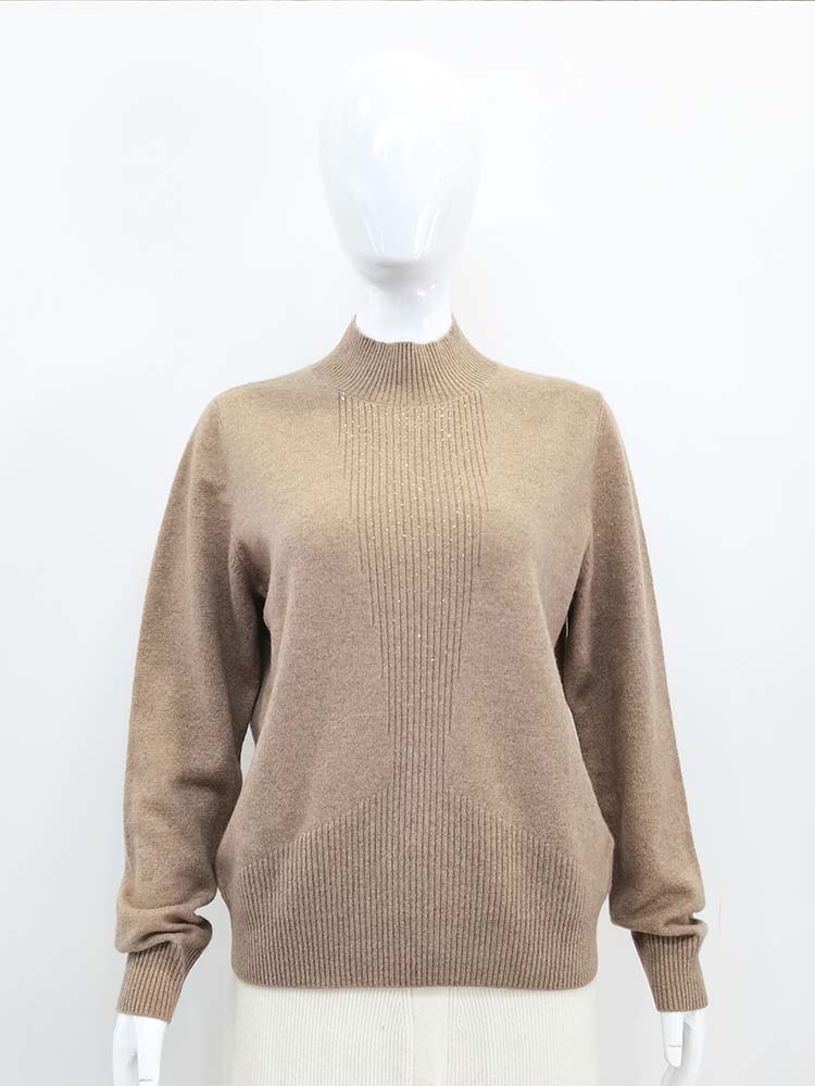Women Simple Style Turtle Neck Sequin Sweater