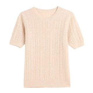 Women's Crew Neck Hollow cashmere short-sleeved sweater
