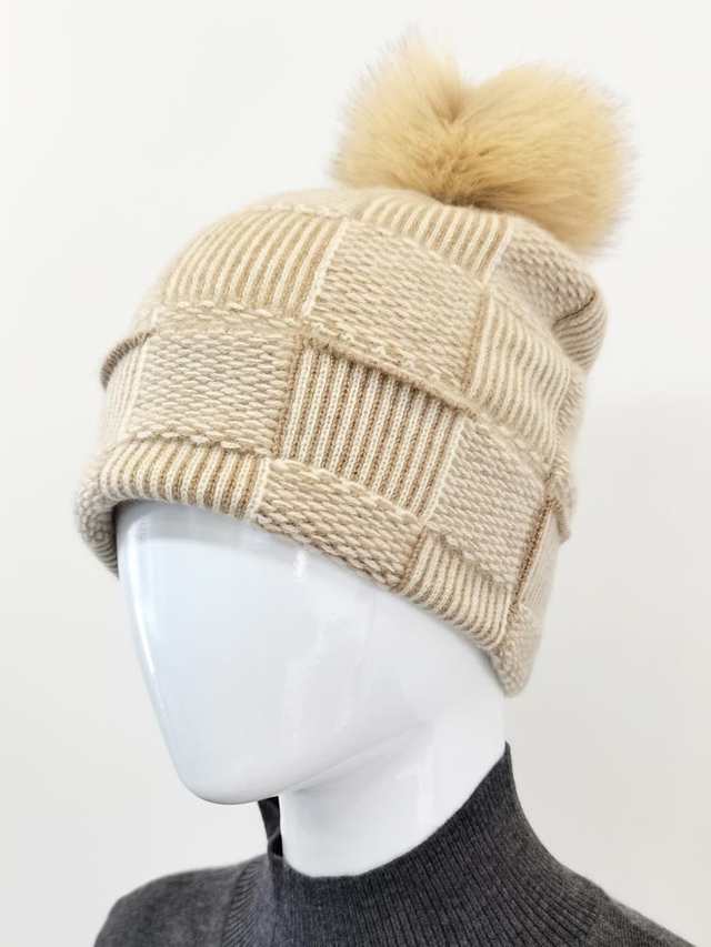 Plain Pom checked Cashmere Hat