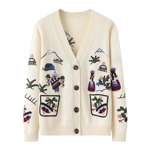 custom embroidered flowers cashmere Cardigan sweater