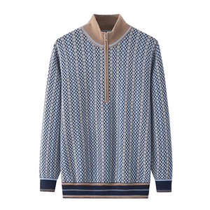 Men’s Half Zip Knitted Jacquard Cashmere Sweater – Luxury Soft Warm Zip Neck Pullover