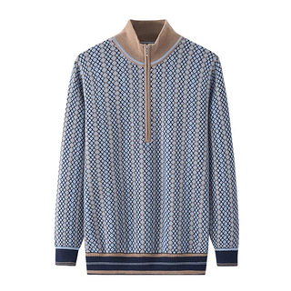 Men’s Half Zip Knitted Jacquard Cashmere Sweater – Luxury Soft Warm Zip Neck Pullover
