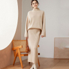 Wholesale 2 piece turtleneck knit cashmere sweater and skirt combo set
