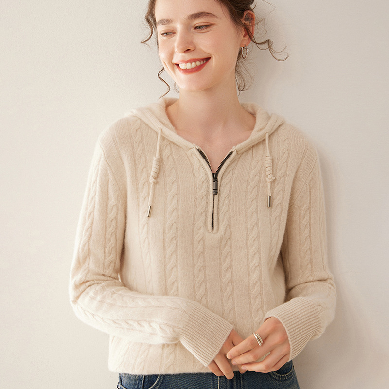 Parhaat naiset IMfield Cashmere Blend -pusero hupparaa kaapeli neulonta 