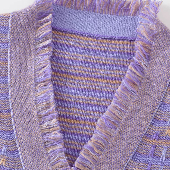Luxury Fringed Lilac Cashmere Cardigan – Soft Knit Women’s Button-Front Sweater