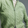 Two way zipper detail on women's cable knit cashmere cardigan