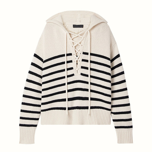 Women Lace-up Striped Mongolia Cashmere Pullover Hoodie