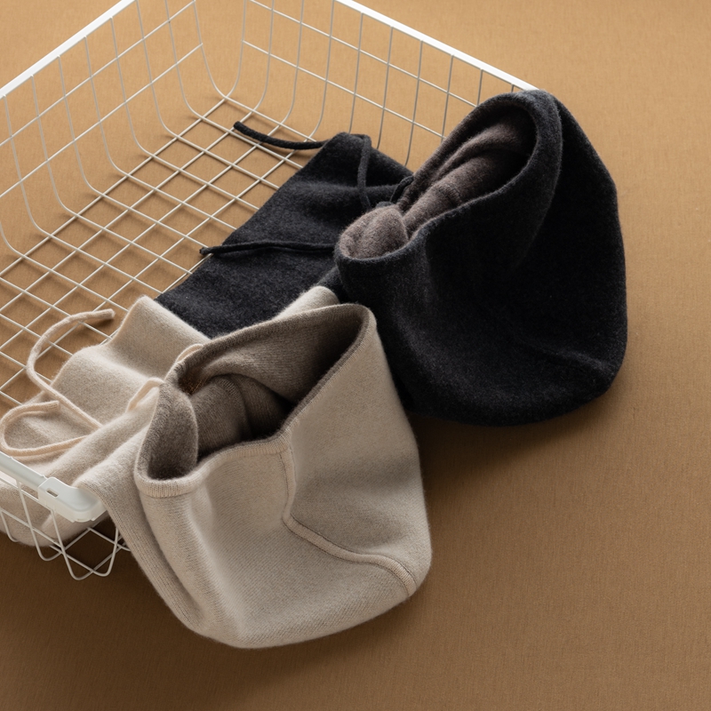 Double Side Knitted Cashmere Hooded And Neck Hat