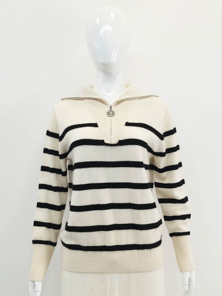 Striped Women Half Zip Sweater