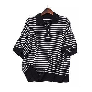 Women 100% merino wool striped Polo shirt