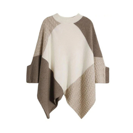  Cable knit Cashmere crew neck Poncho