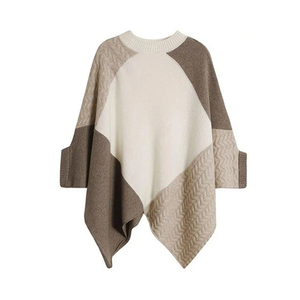  Cable knit Cashmere crew neck Poncho