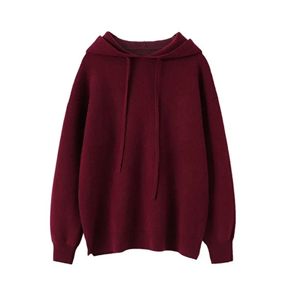 Thick plain cashmere hoodie sweater