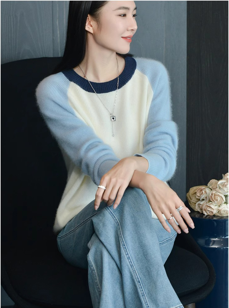 Plain Knit Crew Neck Cashmere pullover Sweater