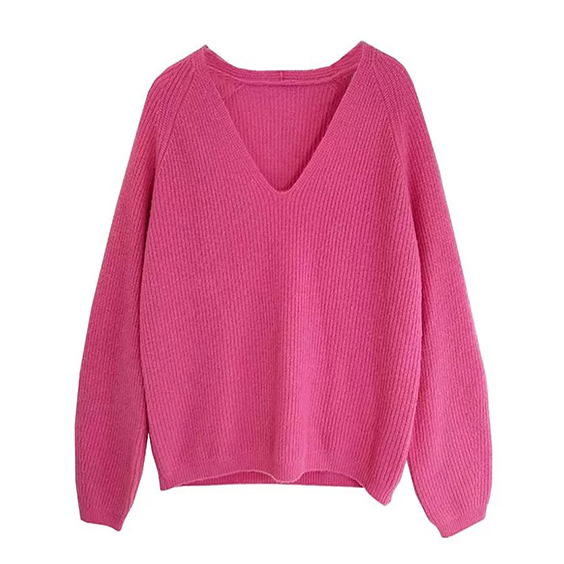 Women V Neck Lantern Sleeve cashmere Sweater