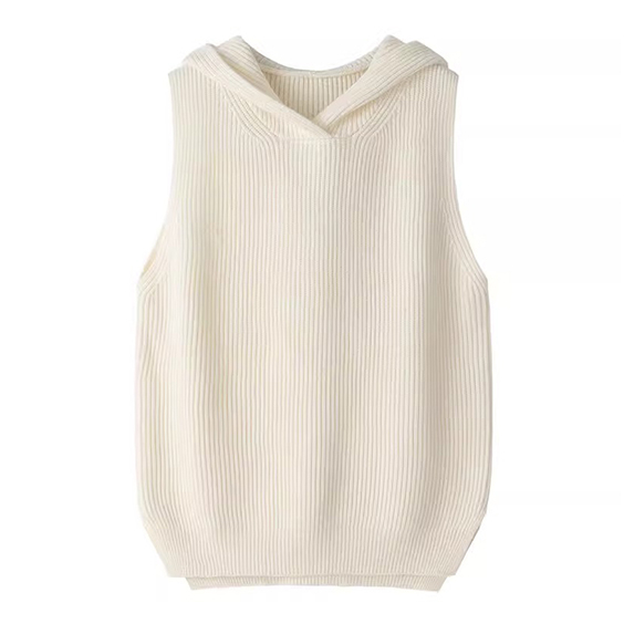 womens white cashmere ribbed hooded vest