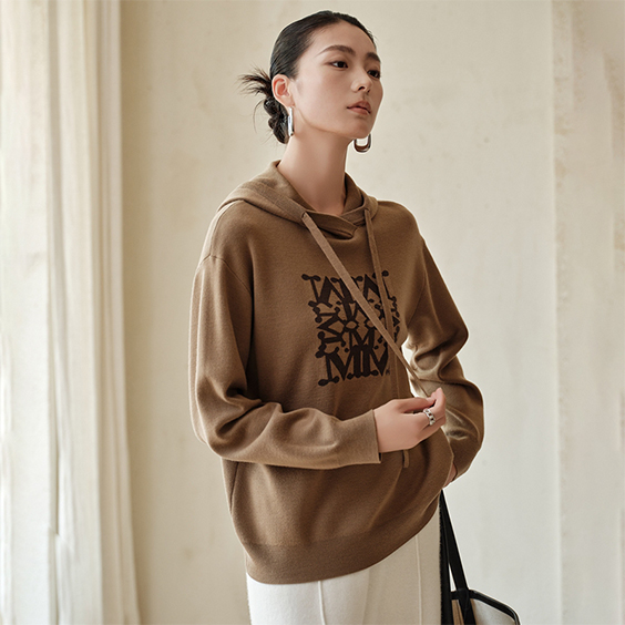 Custom Logo Embroidered Knit Wool Hoodie Sweatshirt New for Women