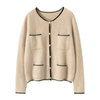 Women's Contrast Trim Front Pocket Cashmere Cardigan Sweaters With Buttons