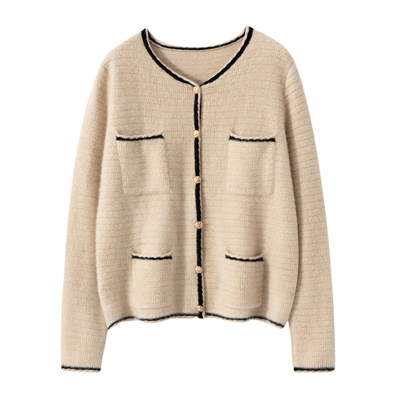 Tương phản phụ nữ trang trí túi cashmere áo len cashmere với nút