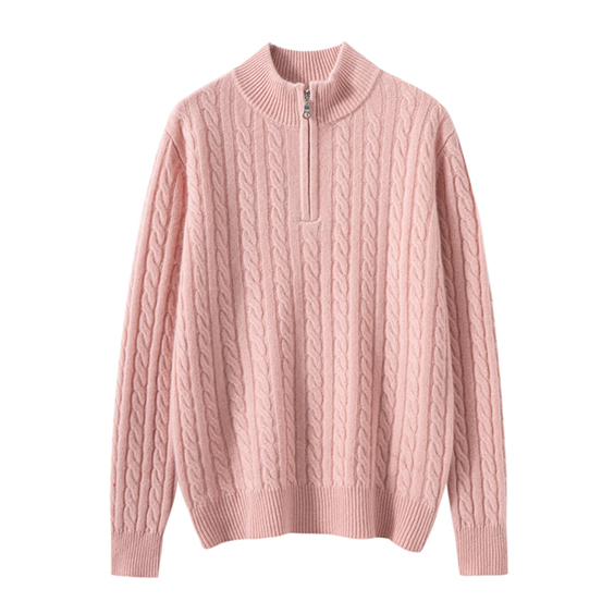 Cable-Knit Quarter Zip Long Sleeve Cashmere Sweater Women