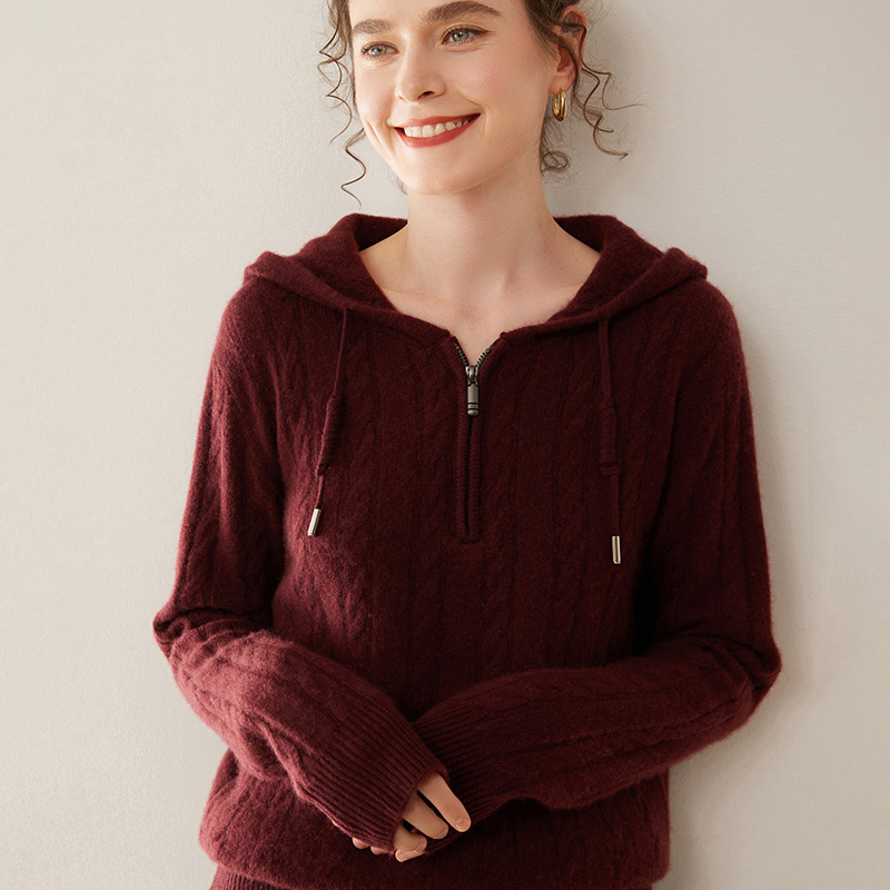 Parhaat naiset IMfield Cashmere Blend -pusero hupparaa kaapeli neulonta 