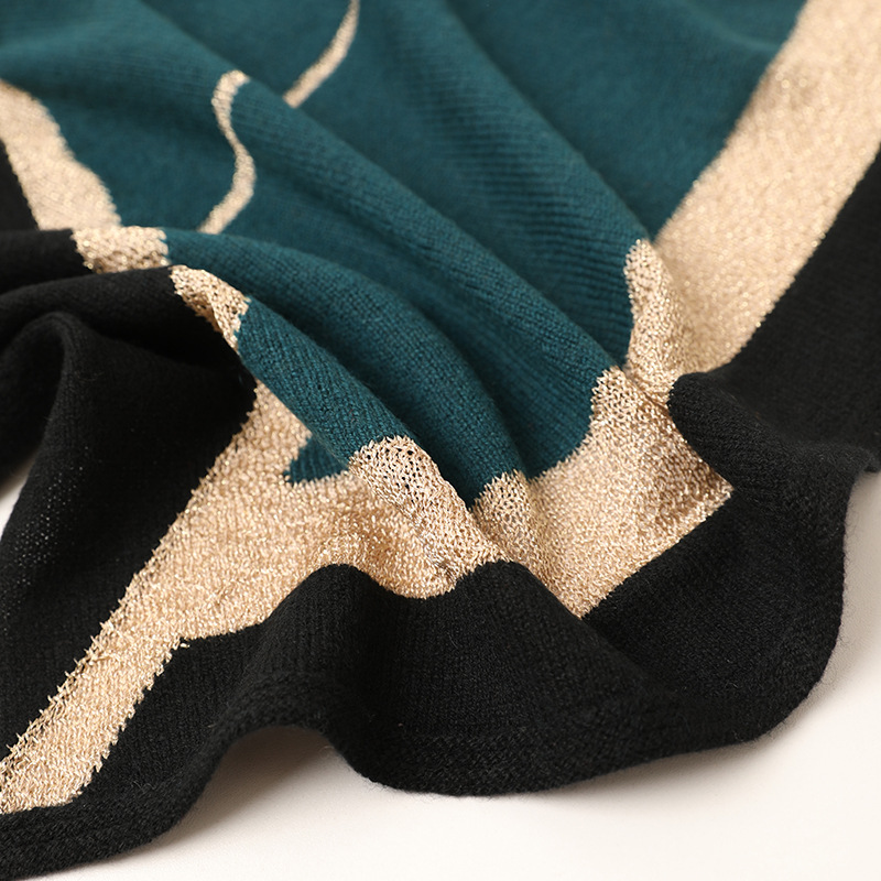 Long Cashmere Scarf with Gold Thread – Oversized Winter Shawl