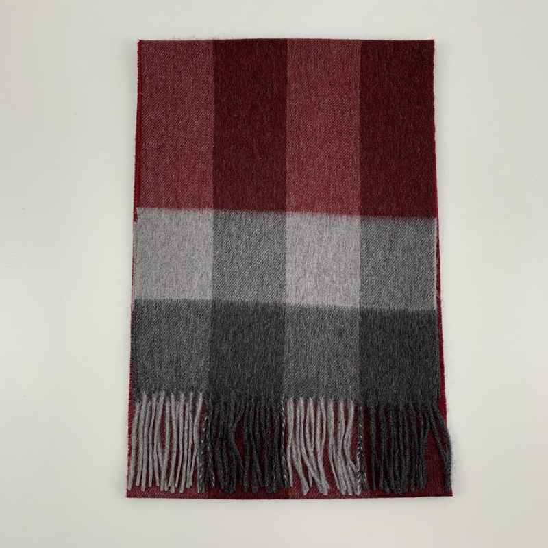 100%Cashmere Checked Scarf, Red&Grey